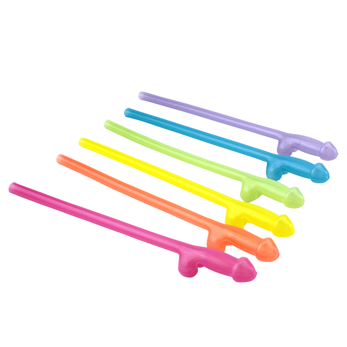 Glow in the Dark Penis Straws - Asst. Colors Pack of 8