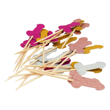 Glitter Penis Cupcake Toppers / Penis Toothpicks - 24