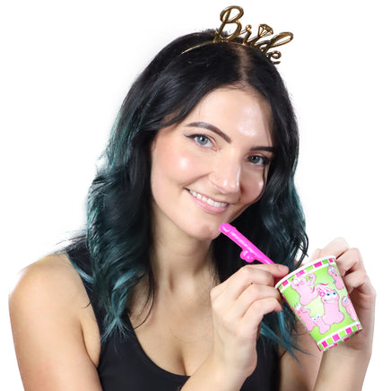 Bachelorette.com's Own Pink and Black Penis Straws - 12 Pack
