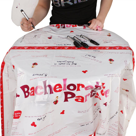 Bachelorette Party Activity Tablecloth on a Table
