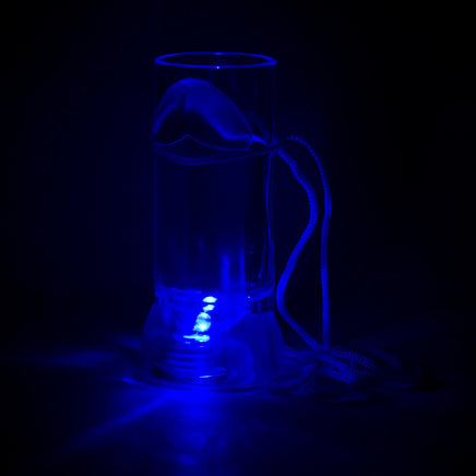 Light-Up Penis Shot Glass Necklace Glowing Blue