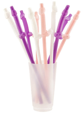 Giant Penis Straws in Pink, Purple and White- 10 Straws