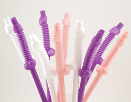 Giant Penis Straws in Pink, Purple and White- Ten per Pack